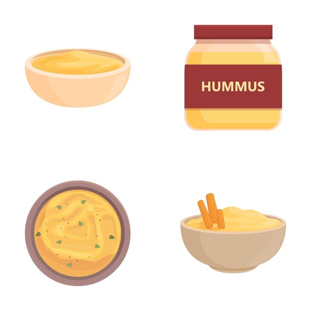 Ilustración vectorial de un conjunto de hummus variado