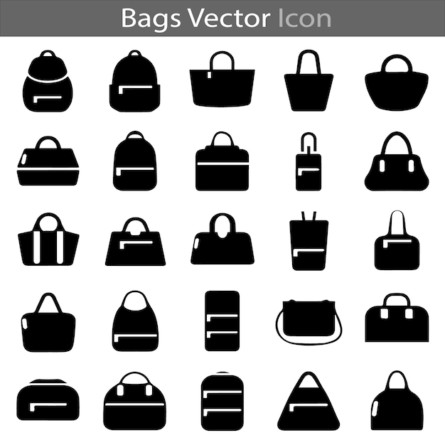 Ilustración vectorial del conjunto de iconas planas de la silueta de la bolsa