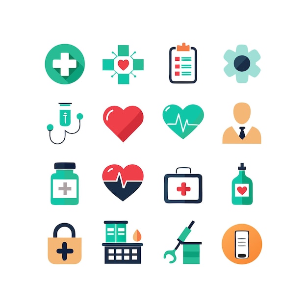 Ilustración vectorial del conjunto de iconos de atención médica para documentos, sitios web y aplicaciones móviles