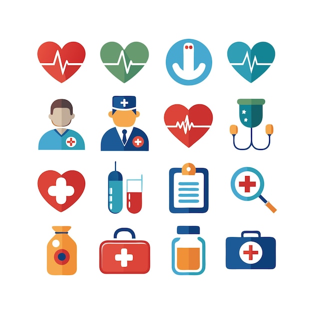 Ilustración vectorial del conjunto de iconos de atención médica para documentos, sitios web y aplicaciones móviles