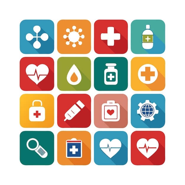 Ilustración vectorial del conjunto de iconos de atención médica para documentos, sitios web y aplicaciones móviles
