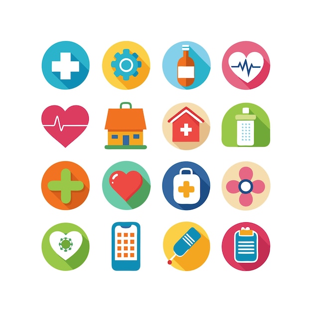 Ilustración vectorial del conjunto de iconos de atención médica para documentos, sitios web y aplicaciones móviles