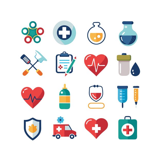 Ilustración vectorial del conjunto de iconos de atención médica para documentos, sitios web y aplicaciones móviles