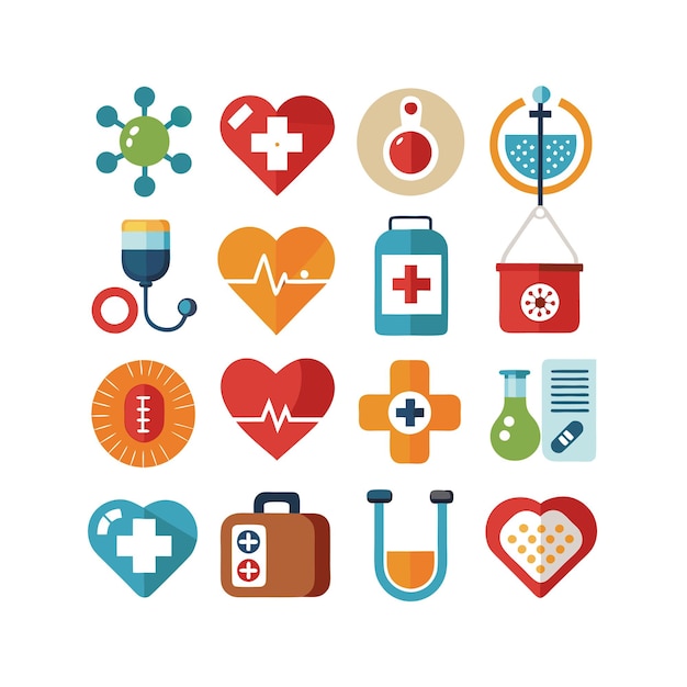 Ilustración vectorial del conjunto de iconos de atención médica para documentos, sitios web y aplicaciones móviles