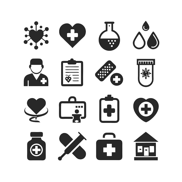 Ilustración vectorial del conjunto de iconos de atención médica para documentos, sitios web y aplicaciones móviles