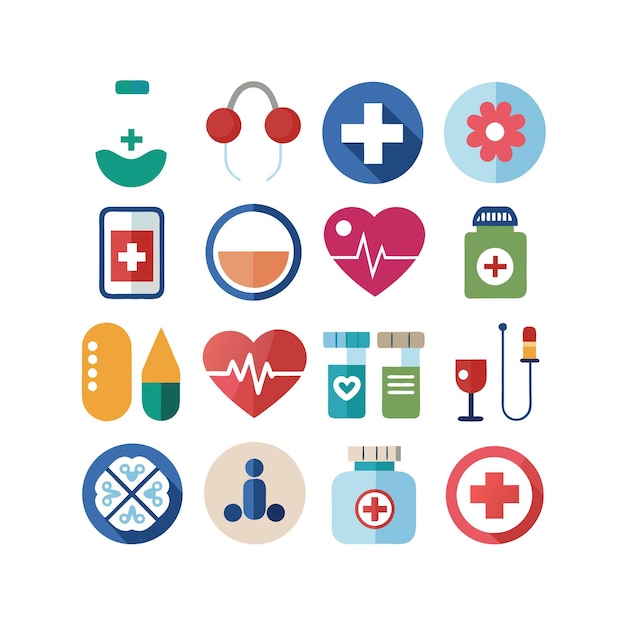 Ilustración vectorial del conjunto de iconos de atención médica para documentos, sitios web y aplicaciones móviles