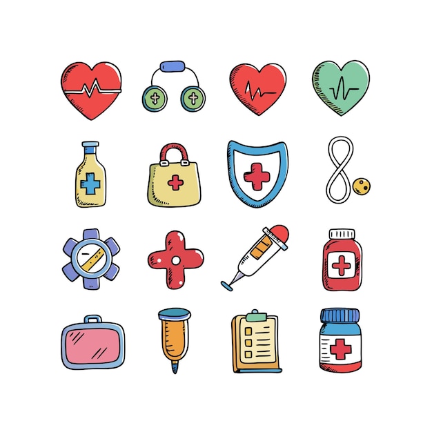 Ilustración vectorial del conjunto de iconos de atención médica para documentos, sitios web y aplicaciones móviles