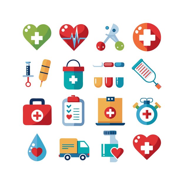 Ilustración vectorial del conjunto de iconos de atención médica para documentos, sitios web y aplicaciones móviles