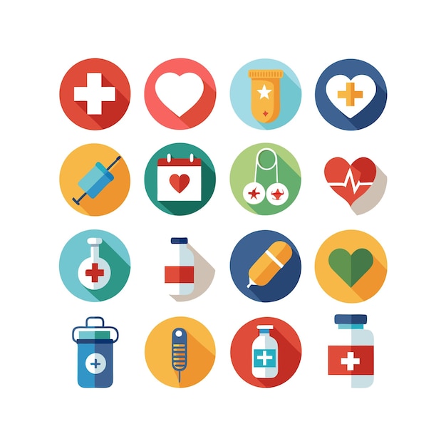 Ilustración vectorial del conjunto de iconos de atención médica para documentos, sitios web y aplicaciones móviles