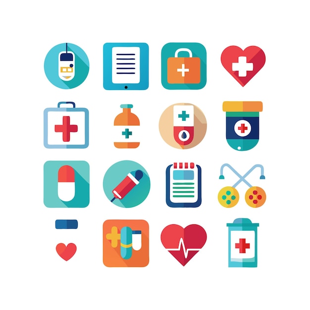 Ilustración vectorial del conjunto de iconos de atención médica para documentos, sitios web y aplicaciones móviles