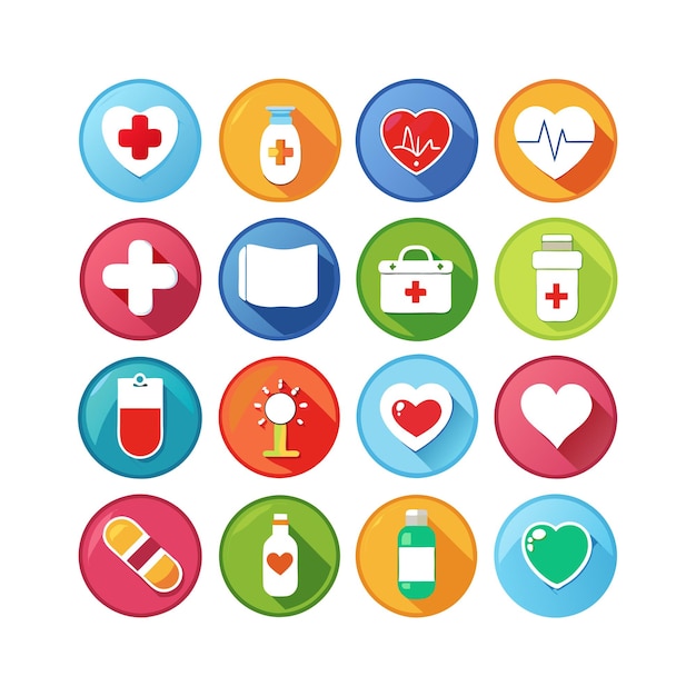 Ilustración vectorial del conjunto de iconos de atención médica para documentos, sitios web y aplicaciones móviles