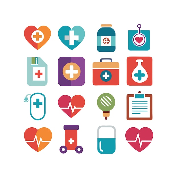 Ilustración vectorial del conjunto de iconos de atención médica para documentos, sitios web y aplicaciones móviles