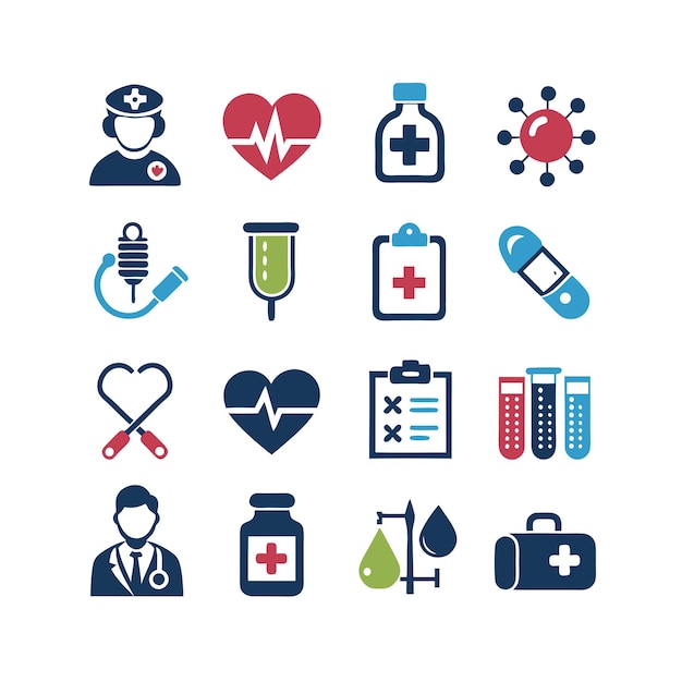 Ilustración vectorial del conjunto de iconos de atención médica para documentos, sitios web y aplicaciones móviles