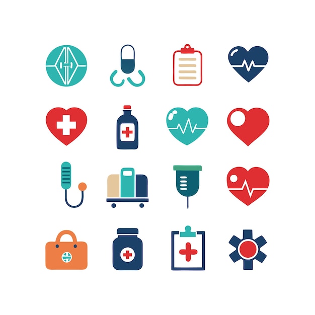 Ilustración vectorial del conjunto de iconos de atención médica para documentos, sitios web y aplicaciones móviles