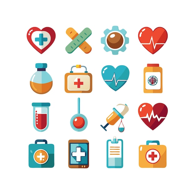 Ilustración vectorial del conjunto de iconos de atención médica para documentos, sitios web y aplicaciones móviles