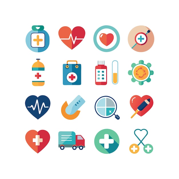 Ilustración vectorial del conjunto de iconos de atención médica para documentos, sitios web y aplicaciones móviles