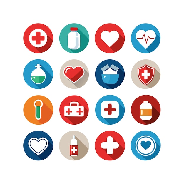Ilustración vectorial del conjunto de iconos de atención médica para documentos, sitios web y aplicaciones móviles