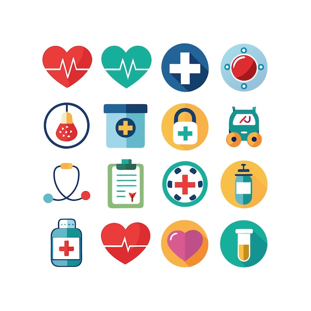 Ilustración vectorial del conjunto de iconos de atención médica para documentos, sitios web y aplicaciones móviles