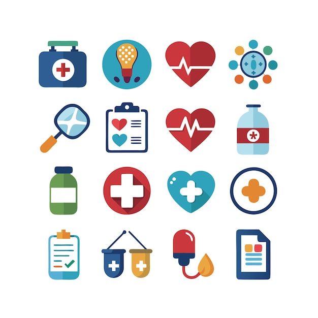 Ilustración vectorial del conjunto de iconos de atención médica para documentos, sitios web y aplicaciones móviles