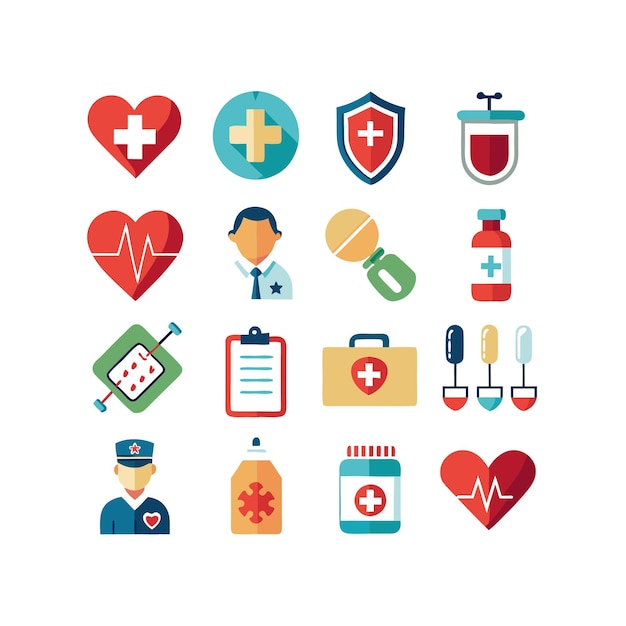 Ilustración vectorial del conjunto de iconos de atención médica para documentos, sitios web y aplicaciones móviles