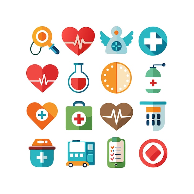 Ilustración vectorial del conjunto de iconos de atención médica para documentos, sitios web y aplicaciones móviles