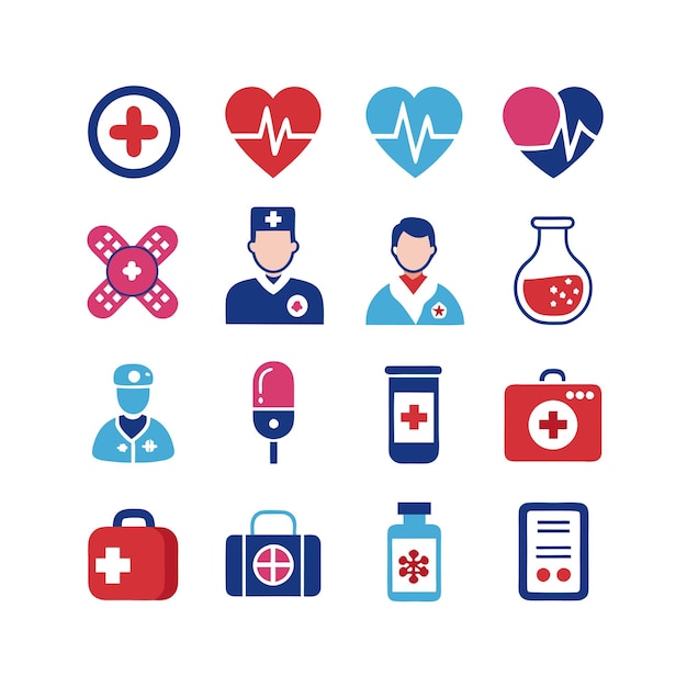 Ilustración vectorial del conjunto de iconos de atención médica para documentos, sitios web y aplicaciones móviles