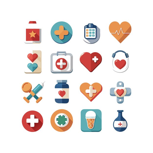 Ilustración vectorial del conjunto de iconos de atención médica para documentos, sitios web y aplicaciones móviles