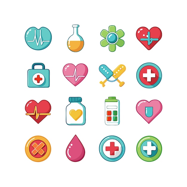 Ilustración vectorial del conjunto de iconos de atención médica para documentos, sitios web y aplicaciones móviles