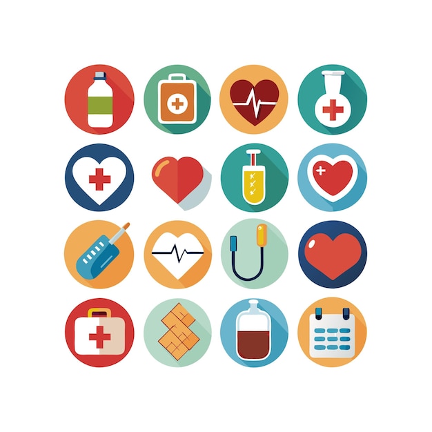 Ilustración vectorial del conjunto de iconos de atención médica para documentos, sitios web y aplicaciones móviles