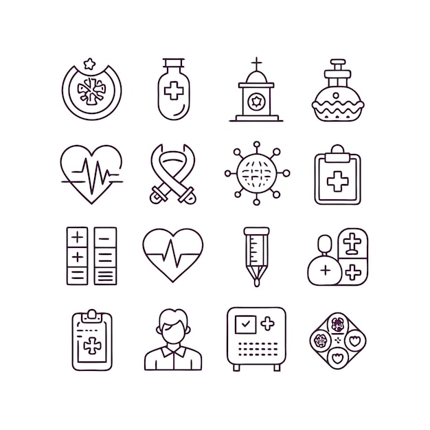 Ilustración vectorial del conjunto de iconos de atención médica para documentos, sitios web y aplicaciones móviles