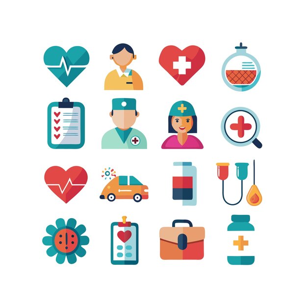 Ilustración vectorial del conjunto de iconos de atención médica para documentos, sitios web y aplicaciones móviles