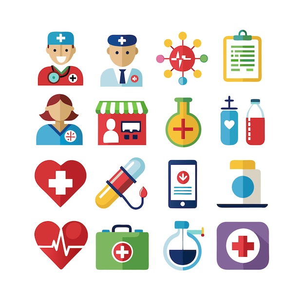 Ilustración vectorial del conjunto de iconos de atención médica para documentos, sitios web y aplicaciones móviles