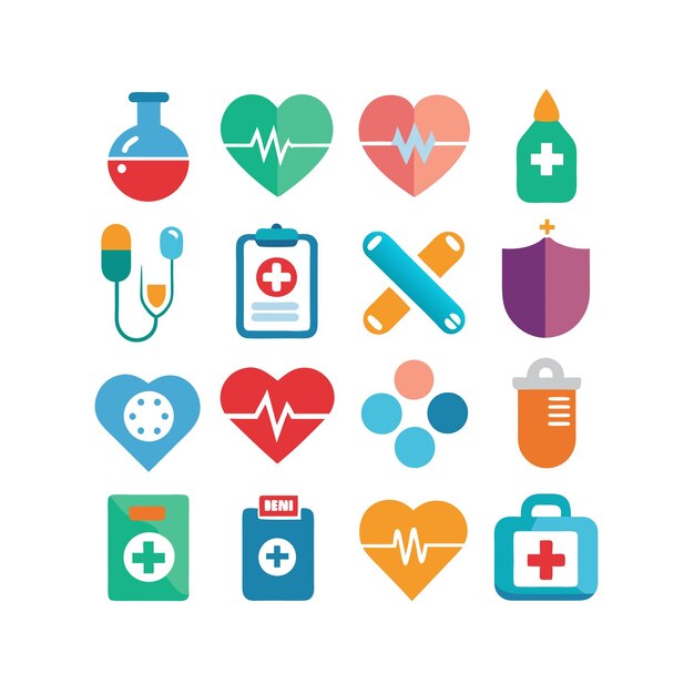 Ilustración vectorial del conjunto de iconos de atención médica para documentos, sitios web y aplicaciones móviles