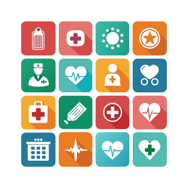 Ilustración vectorial del conjunto de iconos de atención médica para documentos, sitios web y aplicaciones móviles