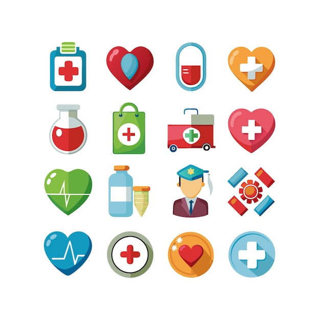 Ilustración vectorial del conjunto de iconos de atención médica para documentos, sitios web y aplicaciones móviles