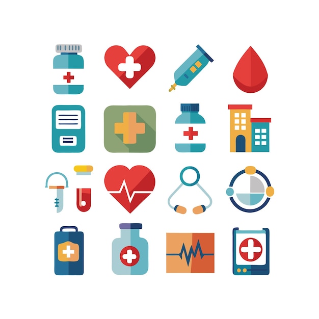 Ilustración vectorial del conjunto de iconos de atención médica para documentos, sitios web y aplicaciones móviles