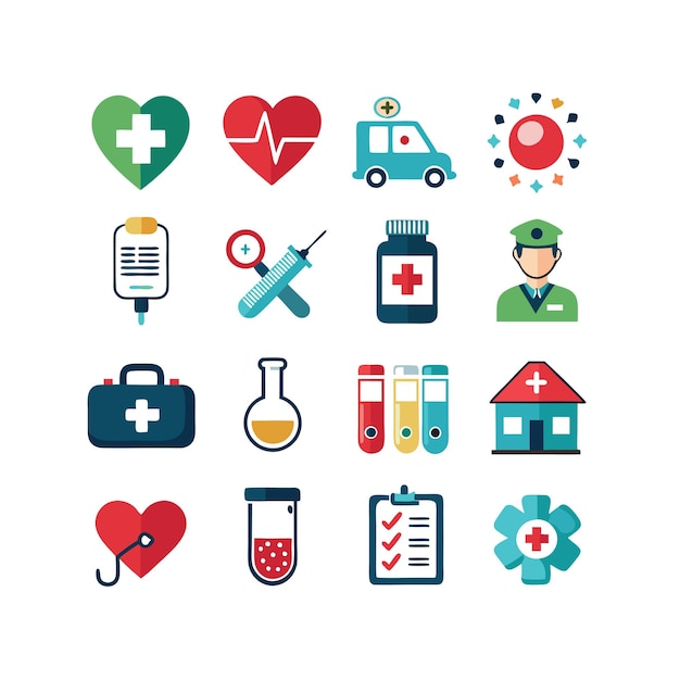 Ilustración vectorial del conjunto de iconos de atención médica para documentos, sitios web y aplicaciones móviles