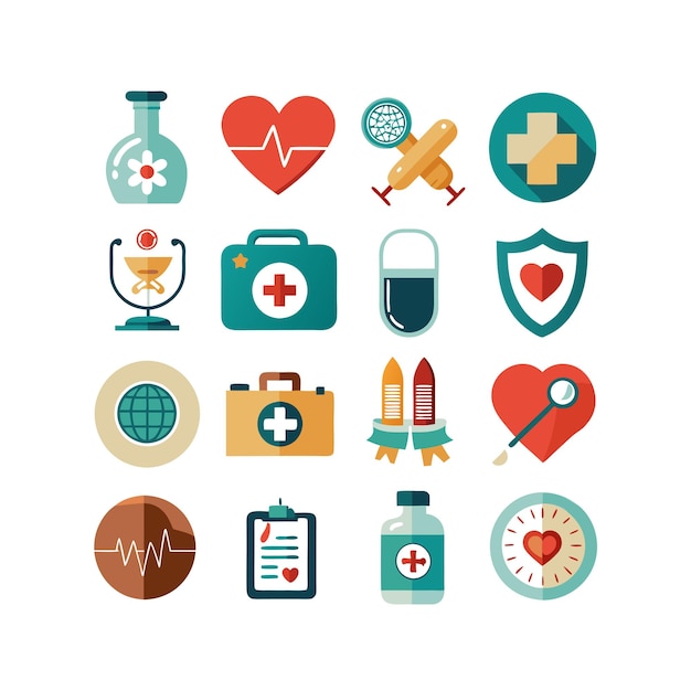 Ilustración vectorial del conjunto de iconos de atención médica para documentos, sitios web y aplicaciones móviles