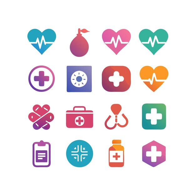 Ilustración vectorial del conjunto de iconos de atención médica para documentos, sitios web y aplicaciones móviles