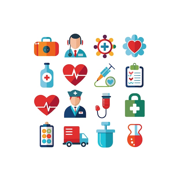 Ilustración vectorial del conjunto de iconos de atención médica para documentos, sitios web y aplicaciones móviles