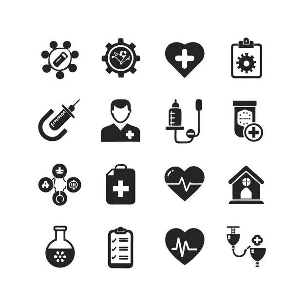 Ilustración vectorial del conjunto de iconos de atención médica para documentos, sitios web y aplicaciones móviles