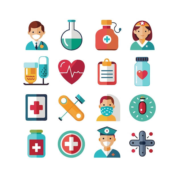 Ilustración vectorial del conjunto de iconos de atención médica para documentos, sitios web y aplicaciones móviles