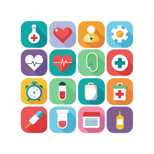 Ilustración vectorial del conjunto de iconos de atención médica para documentos, sitios web y aplicaciones móviles