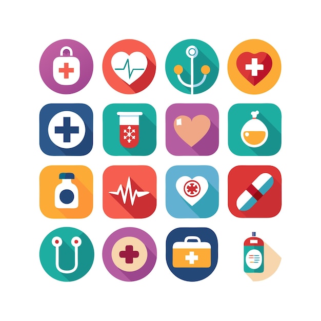 Ilustración vectorial del conjunto de iconos de atención médica para documentos, sitios web y aplicaciones móviles