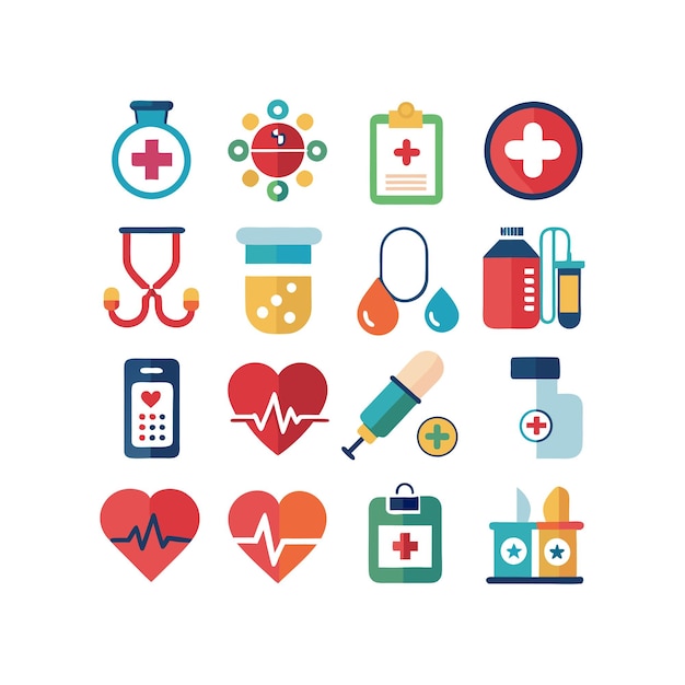 Ilustración vectorial del conjunto de iconos de atención médica para documentos, sitios web y aplicaciones móviles