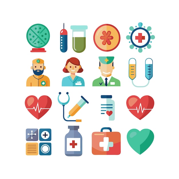 Ilustración vectorial del conjunto de iconos de atención médica para documentos, sitios web y aplicaciones móviles