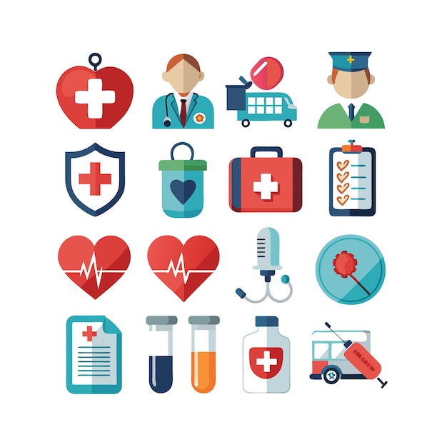 Ilustración vectorial del conjunto de iconos de atención médica para documentos, sitios web y aplicaciones móviles