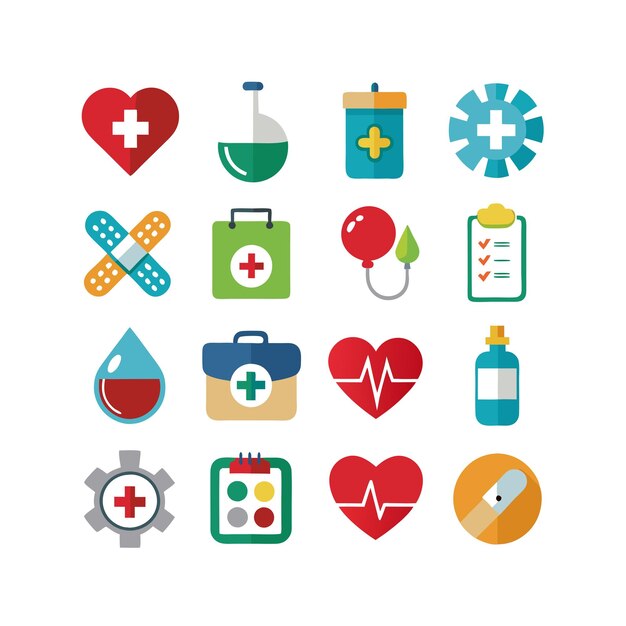 Ilustración vectorial del conjunto de iconos de atención médica para documentos, sitios web y aplicaciones móviles