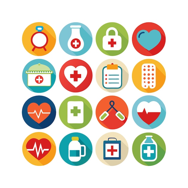 Ilustración vectorial del conjunto de iconos de atención médica para documentos, sitios web y aplicaciones móviles