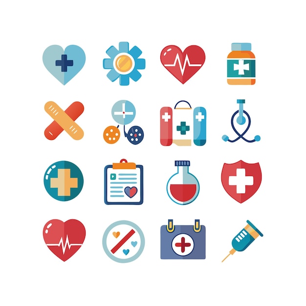 Ilustración vectorial del conjunto de iconos de atención médica para documentos, sitios web y aplicaciones móviles